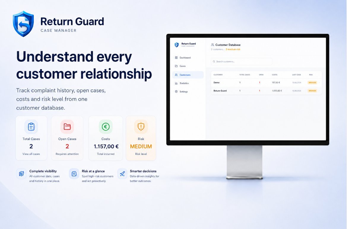 Return Guard customer database with case count, costs and risk level